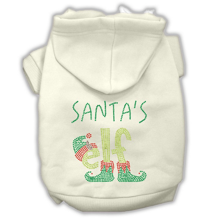 Santa's Elf Rhinestone Dog Hoodie Cream M